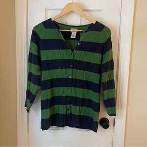 L.L. Bean Navy and Green Striped Cardigan
